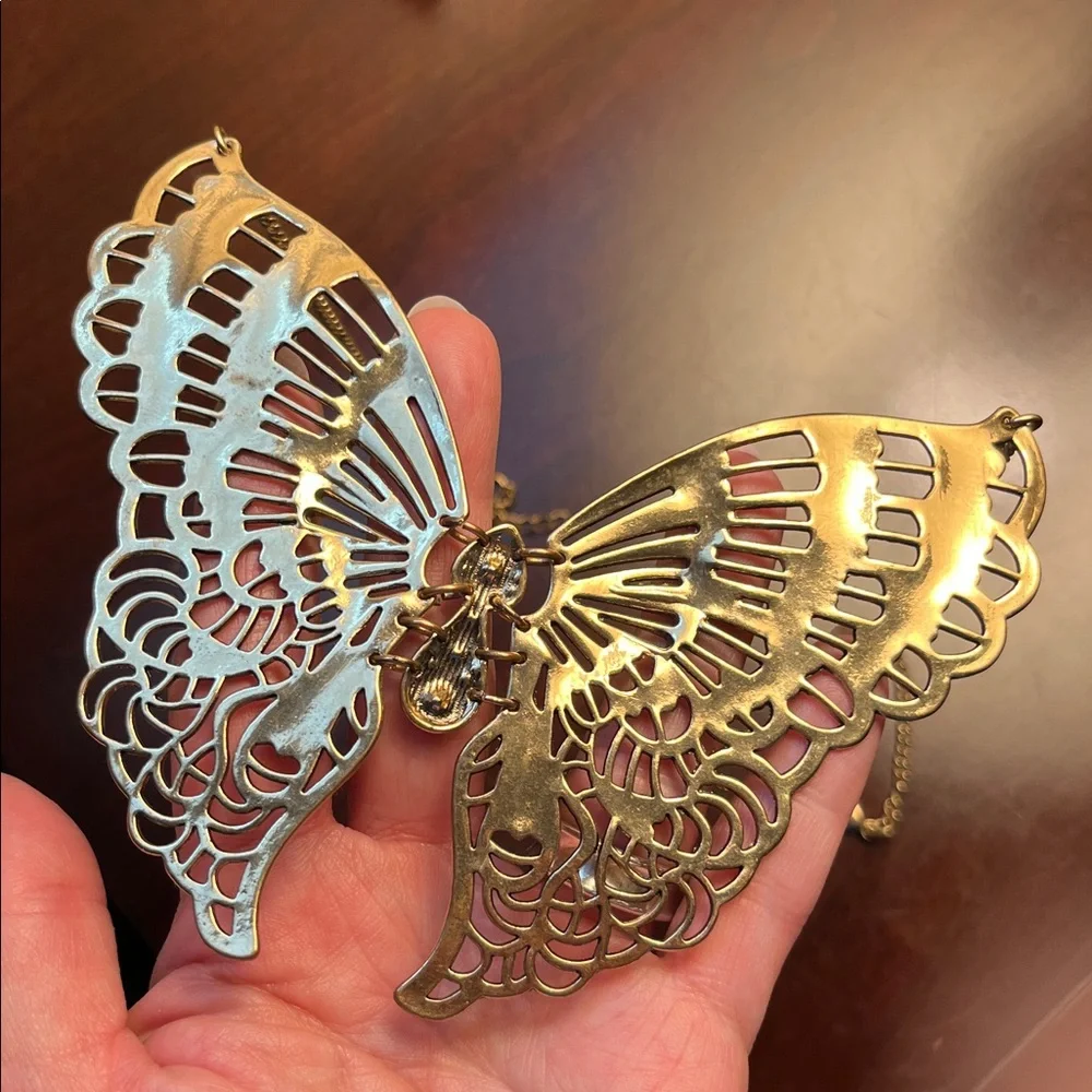 Articulated Butterfly Necklace in Antiqued Gold - Picture 11 of 16